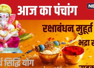 Aaj Ka Panchang 2024: रक्षाबंधन पर सावन सोमवार-श्रावण पूर्णिमा का संयोग, बने 3 शुभ योग, जानें मुहूर्त, भद्रा काल, दिशाशूल