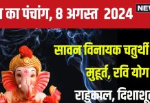 Aaj Ka Panchang 2024: रवि योग में सावन की विनायक चतुर्थी आज, गुरुवार व्रत भी साथ, देखें मुहूर्त, राहुकाल, दिशाशूल