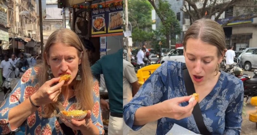 American girl eats Indian food viral video । अमेरिकन लड़की ने चखा भारतीय स्ट्रीट फूड, वीडियो हुआ वायरल