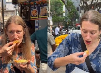 American girl eats Indian food viral video । अमेरिकन लड़की ने चखा भारतीय स्ट्रीट फूड, वीडियो हुआ वायरल