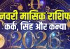 january 2026 monthly horoscope cancer leo virgo | january masik rashifal kark singh kanya | new year 1st month predictions | 2026 जनवरी मासिक राशिफल कर्क, सिंह और कन्या