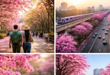 Mumbai Cherry Blossom । मुंबई विक्रोली हाईवे पर खिले चेरी ब्लॉसम के गुलाबी फूल