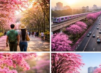 Mumbai Cherry Blossom । मुंबई विक्रोली हाईवे पर खिले चेरी ब्लॉसम के गुलाबी फूल